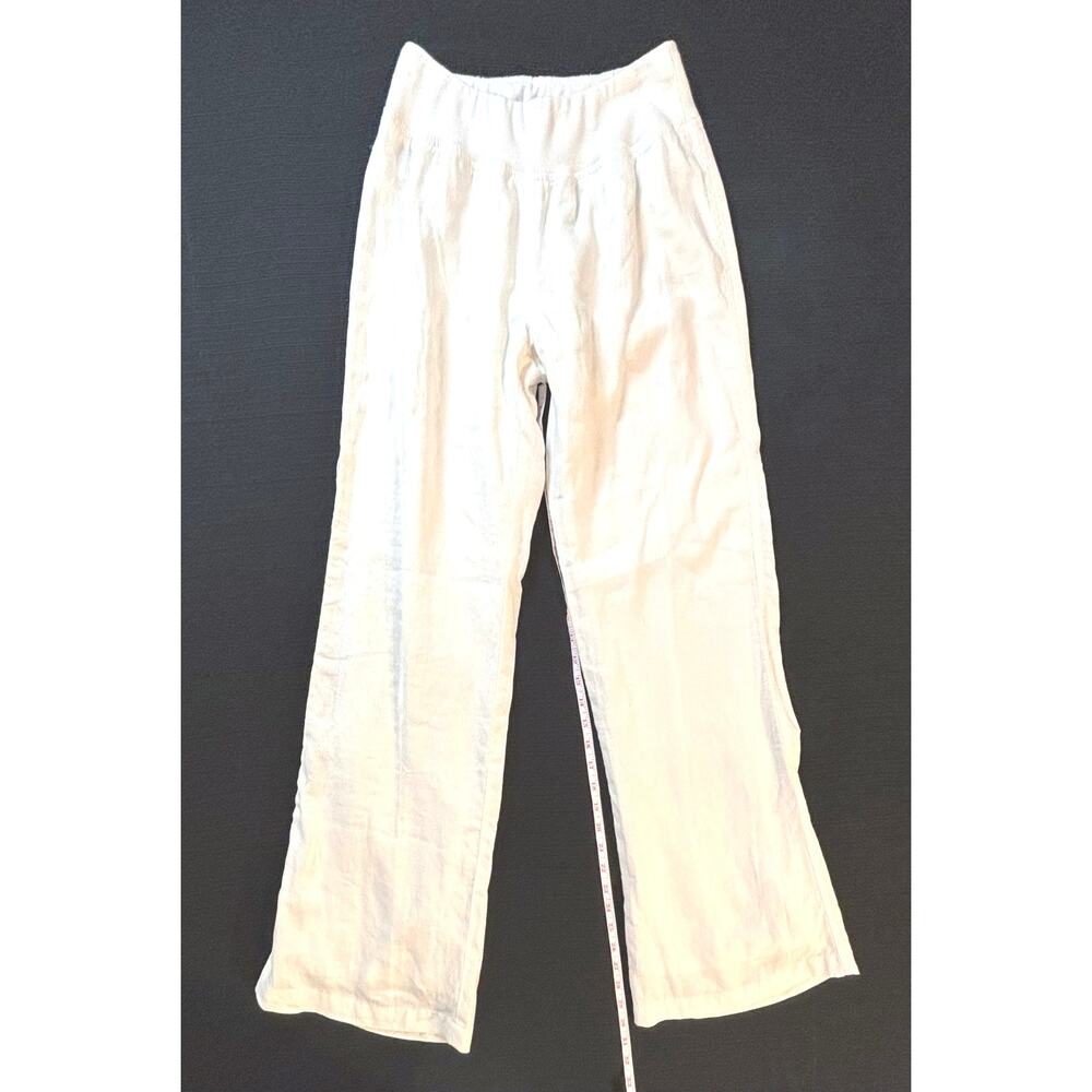 CALVIN KLEIN Sz S White Linen Blend Wide Leg Pants Fully Lined Gold Logo